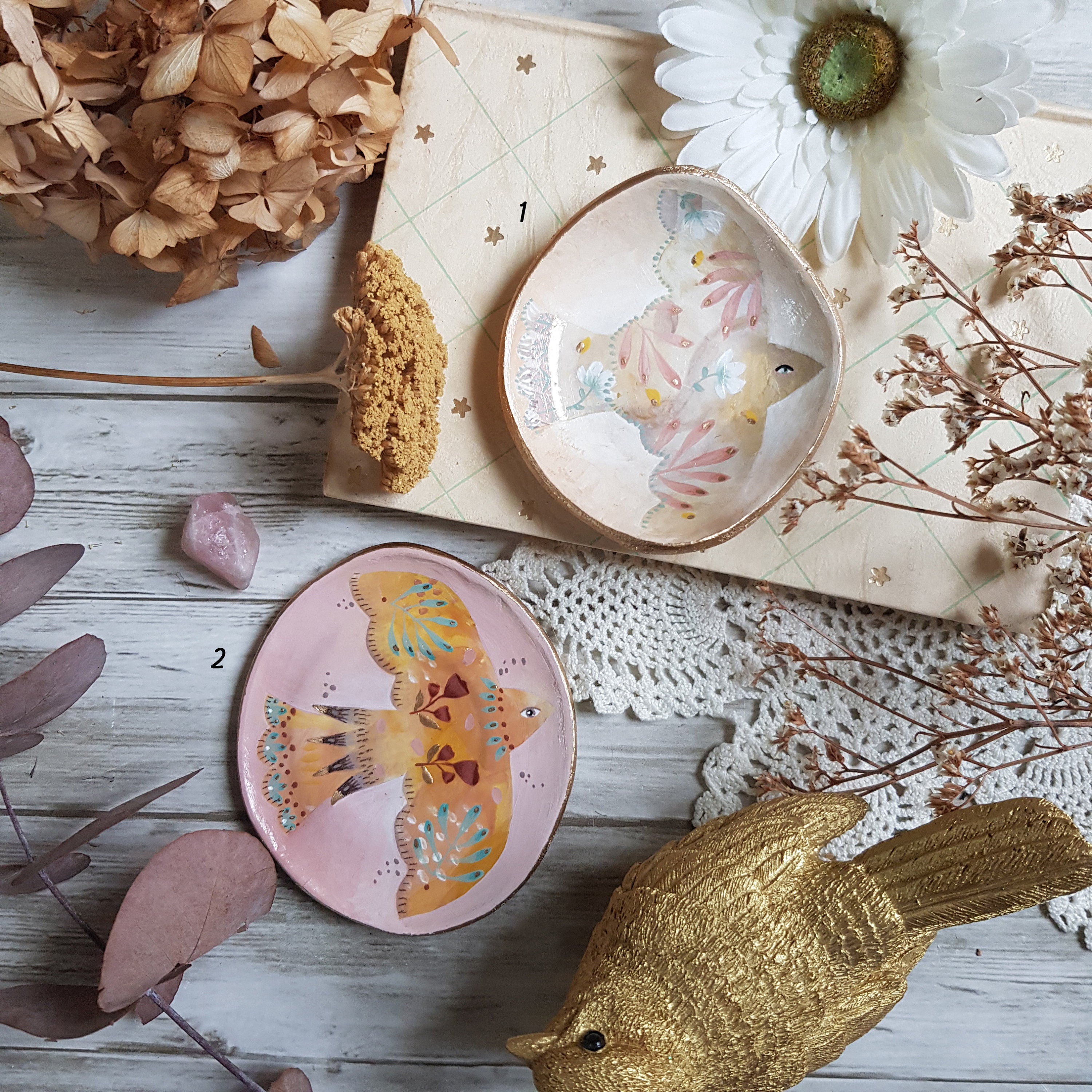 Coupelles Oiseau Vide-Poche Porte-Bijoux, Pâte Polymère Peinte à La Main