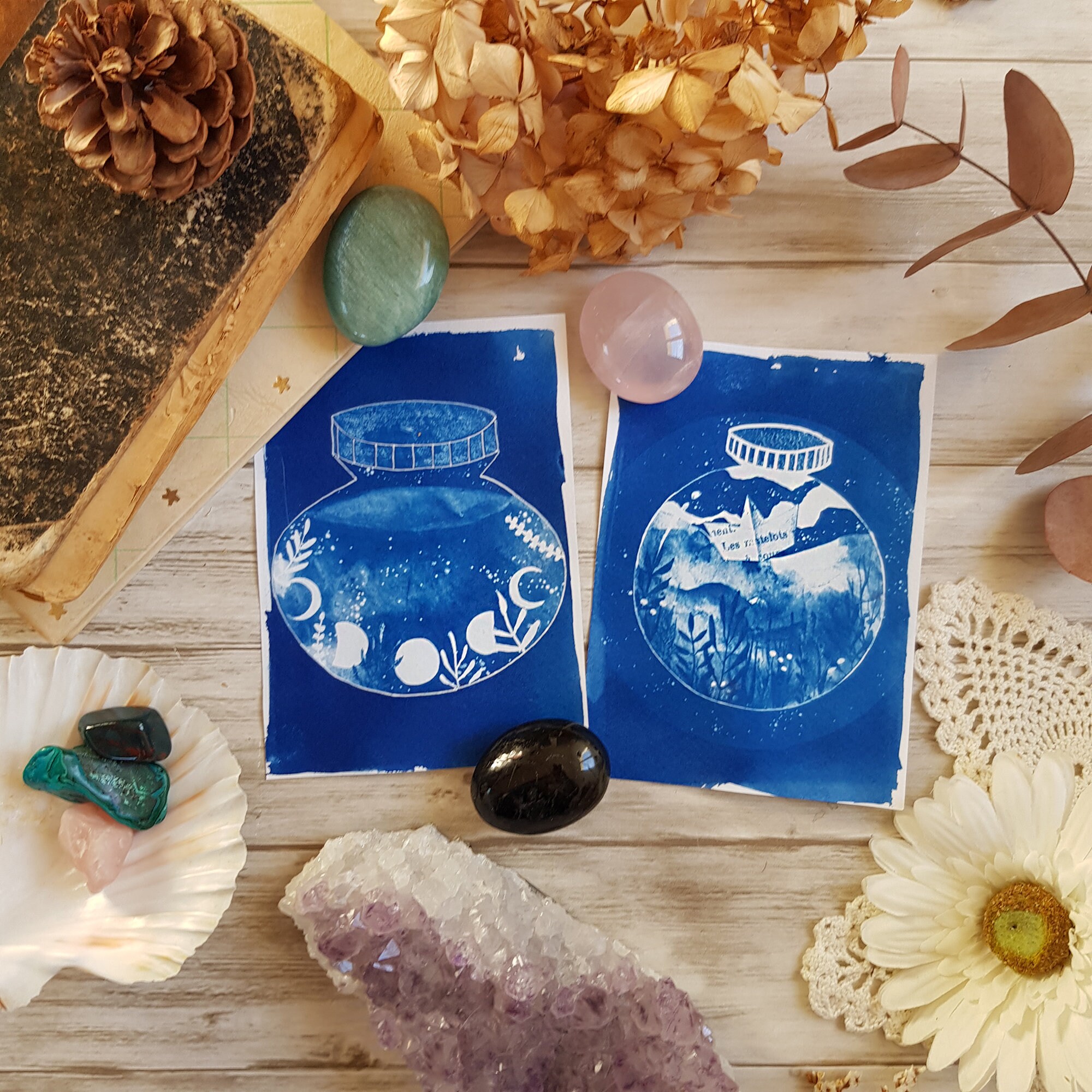 Cyanotype Fiole Lune Bateau 10x15cm