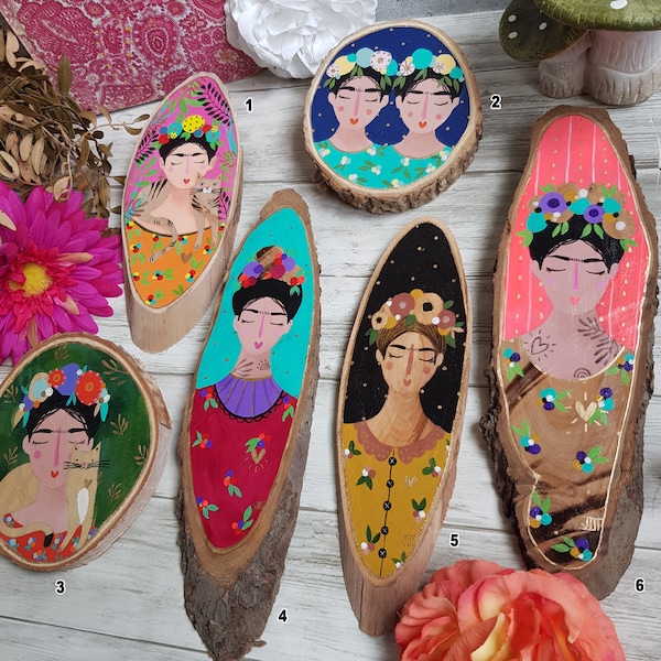 Peinture acrylique Frida Kahlo inspiration sur bois