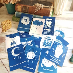 Cartes mantras oracle, affirmations positives, 18 cartes. cyanotype image 3