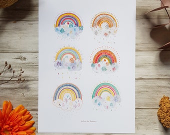 Print poster Rainbows multicolored, A4 and A5