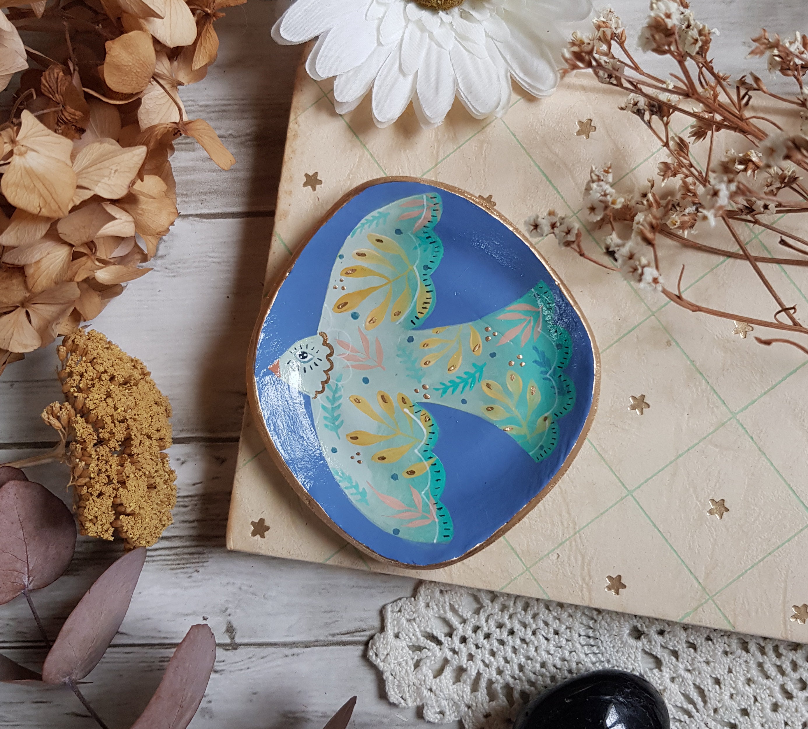 Coupelles Oiseau Vide-Poche Porte-Bijoux, Pâte Polymère Peinte à La Main