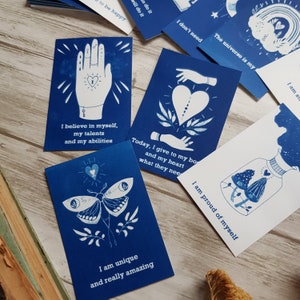 Cartes mantras oracle, affirmations positives, 18 cartes. cyanotype image 9