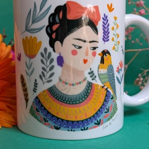 Illustrated mug, tea cup, Frida Kahlo inspiration, Viva la Vida