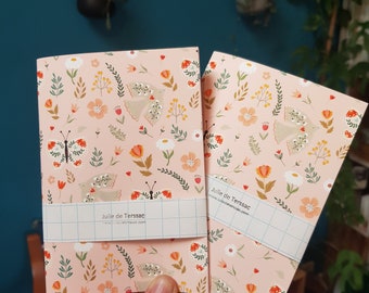 Carnet illustré printemps bohème, rose et vert, format A6