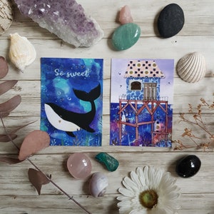Whale ocean hut on stilts postcards A6 size
