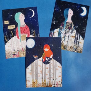 Carte postale femme nuit forêt A6