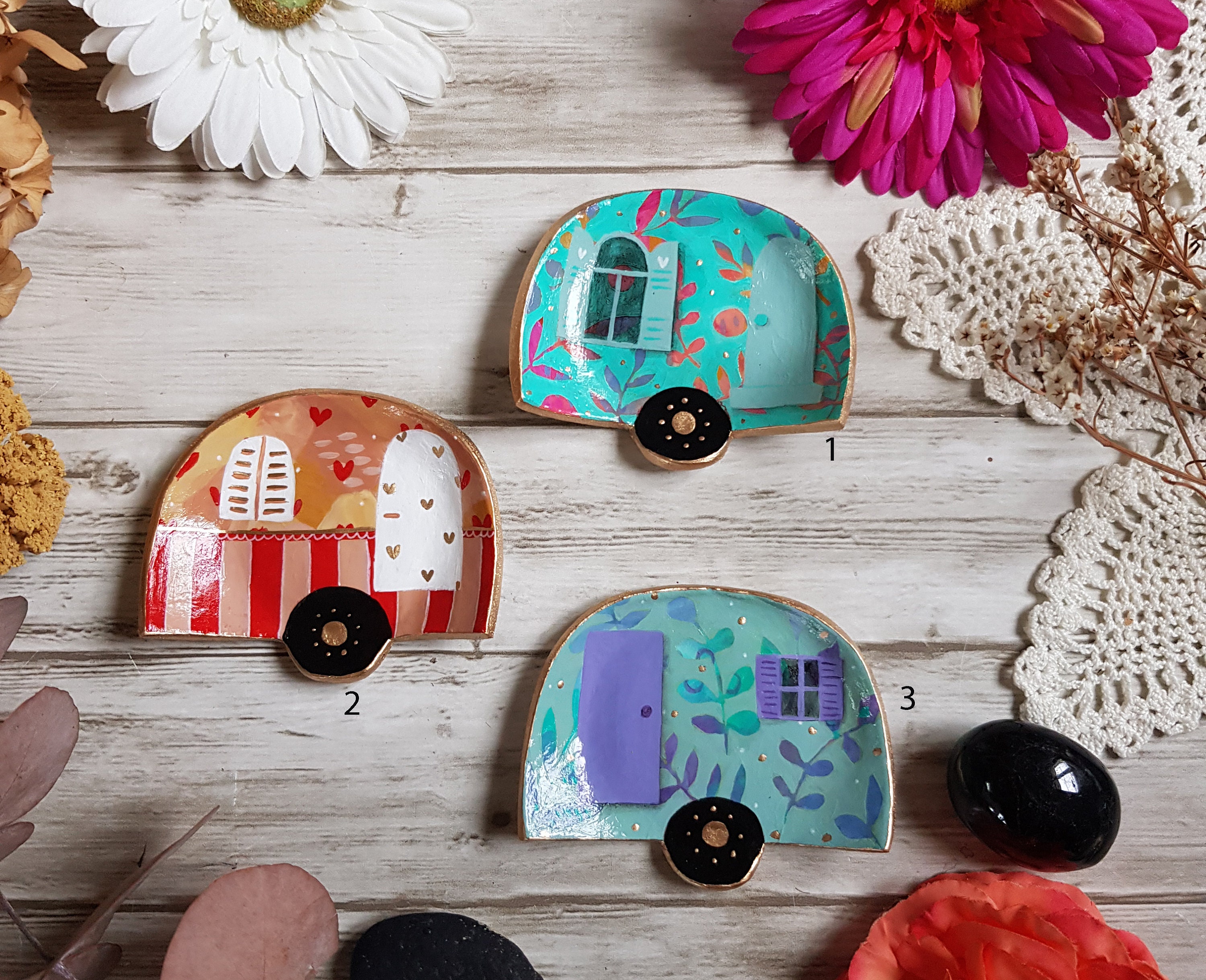 Coupelles Caravane Roulotte, Vide-Poche Porte-Bijoux, Pâte Polymère Peinte à La Main