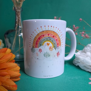 Illustrated mug, tea cup, Rainbow Hello morning