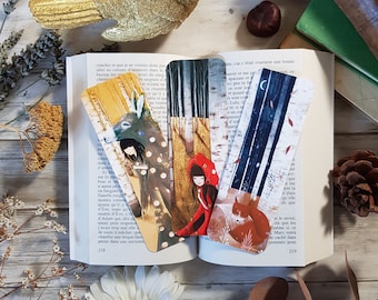 Marque-pages Conte forêt décor automne hiver 5x15cm