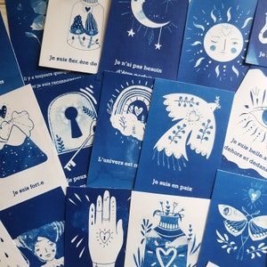 Cartes mantras oracle, affirmations positives, 18 cartes. cyanotype image 7