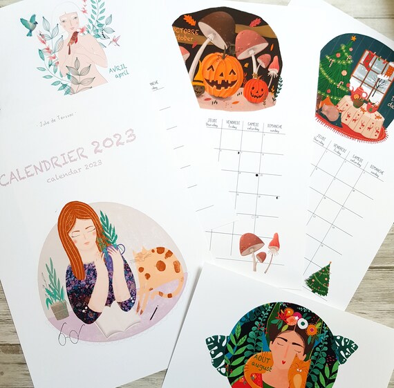 Wall Calendar 2023 Illustrated A4 21x297cm. Etsy