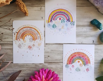 Cartes postales arc-en-ciel, aquarelle, format A6
