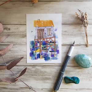 Carte postale aquarelle cabane, format A6