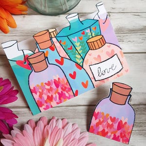 Cartes postales doubles amour fiole potion maîtresse nounou atsem, format A6