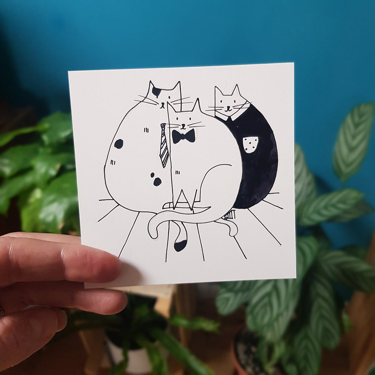 Inktober #2 Illustration Encre Chat sur Papier 10x10cm