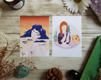 Cartes postales Femme Nuages Ciel chat thé format A6