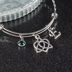 Celtic Sister Knot bracelet, Irish trinity bangle bracelet with charms, personalized gift for women, celtic triquetra knot jewelry, eternity