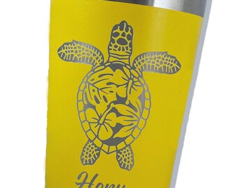 Sea Turtle Tumbler, custom engraved coffee mug, personalized gift tumbler with lid, tropical sea turtle stainless steel insulated travel mug