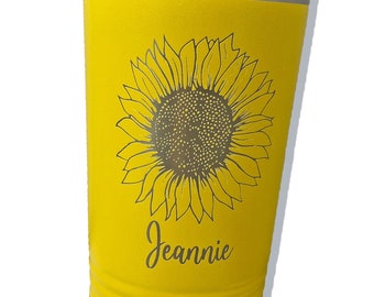 Sunflower Travel Mug, personalized tumbler with lid, custom engraved insulated coffee mug, inspirational sunflower personalized gift