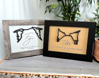 Dog Ears Memorial Decor, Custom portrait pet art remembrance gift, framed ears outline with name, personalized line drawing keepsake