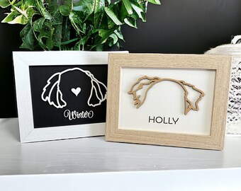 Dog Ears Portrait, custom pet art, personalized line drawing, framed dog ear outline with name