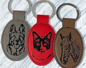 Custom Pet Keychain, personalized dog picture keychain, pet portrait gift, cat photo key tag, custom engraved picture gift, vegan leather