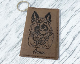 Custom Pet Portrait Keychain Wallet, custom engraved photo dog keychain, personalized pet picture gift, vegan leatherette wallet for women