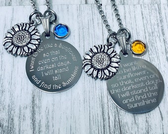 Sunflower Necklace, personalized inspirational jewelry, custom sunflower charm necklace for women, motivational gift, encouragement keepsake