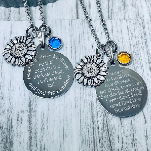 Sunflower Necklace, personalized inspirational jewelry, custom sunflower charm necklace for women, motivational gift, encouragement keepsake