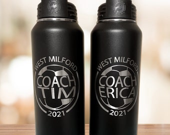 Coach Water Bottle personalized gift, custom engraved insulated water bottle with straw, custom large water bottle with name, message, logo