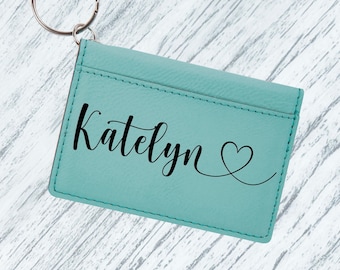 Keychain Wallet with Name, stocking stuffer monogram ID holder, personalized wallet for her, custom leatherette keychain daughter gift