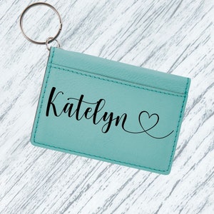 Portefeuille porte-clés avec nom, porte-pièce d’identité monogramme de rembourrage de bas, portefeuille personnalisé pour elle, cadeau de fille porte-clés en similicuir personnalisé