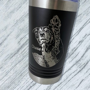 Custom Photo Tumbler, pet picture tumbler, 16 oz photo engraved personalized dog mug, pet portrait gift, travel mug, cat dog lover gift