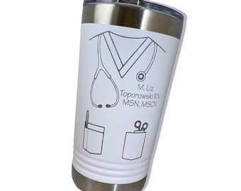 Scrubs Tumbler, doctor mug, nurse custom engraved coffee mug, medical assistant personalized gift custom stainless insulated travel mug