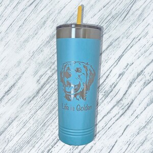 Golden Retriever Tumbler (choice of size), personalized dog lover gift, custom engraved coffee mug, tumbler with lid, insulated travel mug