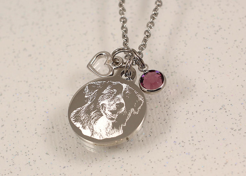 Engraved Picture Necklace Photo Pendant Necklace Custom Etsy