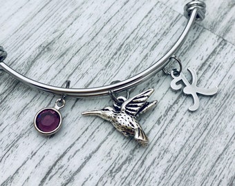 Hummingbird Bracelet, personalized good luck jewelry charm bracelet gift, bangle bracelet with charms, hummingbird bracelet for women