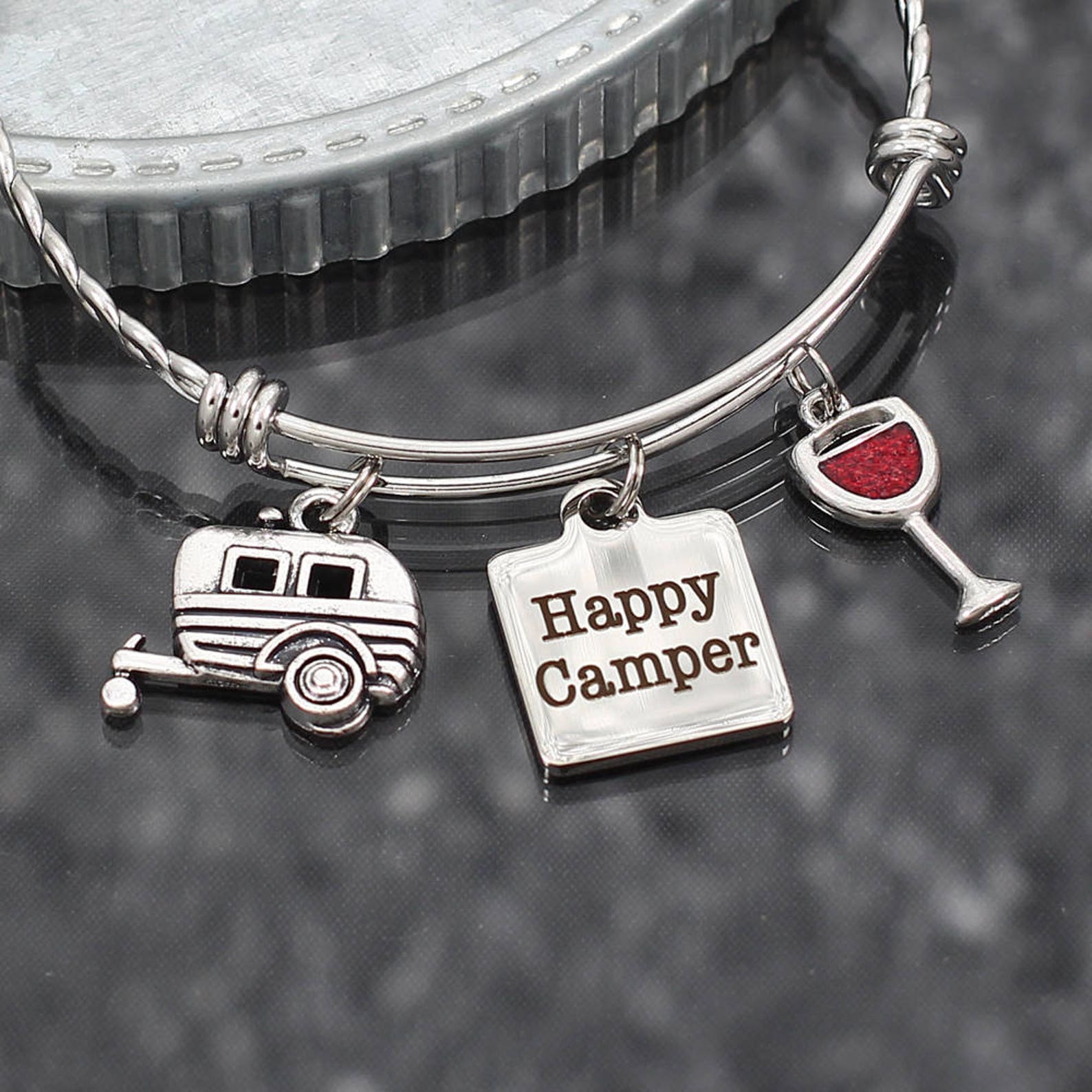 Happy Camper Bracelet Camping Gift Charm Bracelet Glamping Etsy