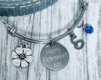 Custom retirement charm bracelets for women, personalized retirement gift, custom jewelry with charms, thank you appreciation bracelet