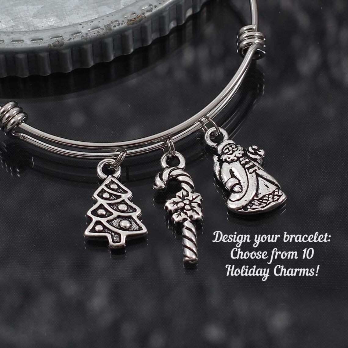 Christmas Charm bracelet holiday bangle bracelet with charms Etsy