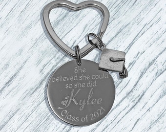 Graduation Gift, Personalized Engraved Keychain, she believed she could so she did graduate gift, class of 2024 key chain, personalized gift