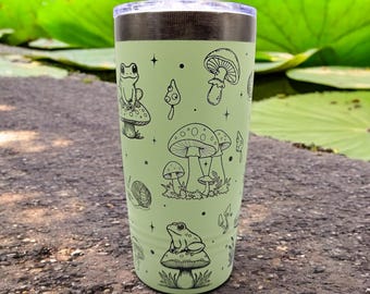 Vaso térmico Frog Tumbler, 20 oz, grabado personalizado con setas y caracoles, tapa a elegir, taza de café personalizada de acero inoxidable con aislamiento térmico para viajes.