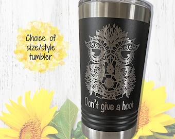 Owl Tumbler, custom engraved travel mug with lid (choice 12 16 30 32 oz), Owl personalized gift, custom insulated tumbler, owl travel mug