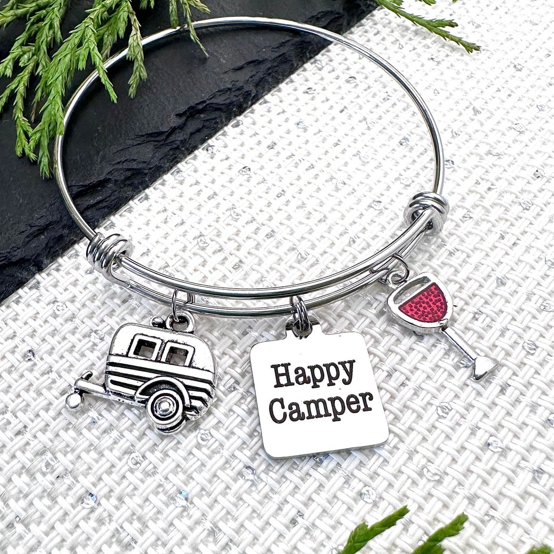 Happy Camper Bracelet, Camping Gift, Charm Bracelet Glamping Jewelry
