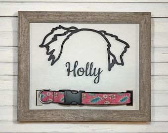 Custom Pet Collar Frame with Dog Ears & Name Memorial Gift, portrait pet art, personalized framed dog ear outline, remembrance gift keepsake
