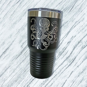 Octopus Mug, custom engraved tumbler, kraken personalized gift, octopus stainless steel insulated travel mug, custom kraken coffee tumbler