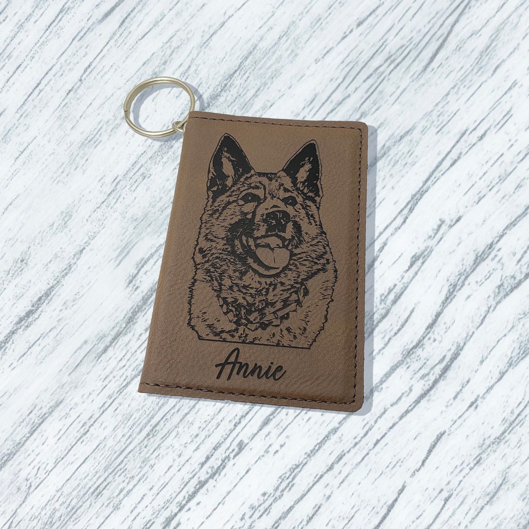Custom Pet Portrait Keychain Wallet Custom Engraved Photo Dog Etsy