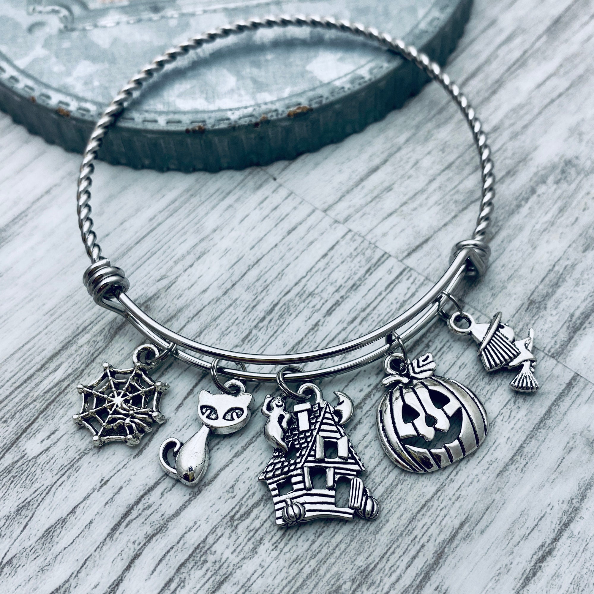 Halloween Charm Bracelet Spider  Spooky Cat Haunted Etsy