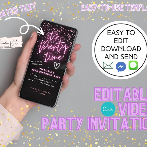 Simple Neon Digital Animated Party Invitation Template (Editable)